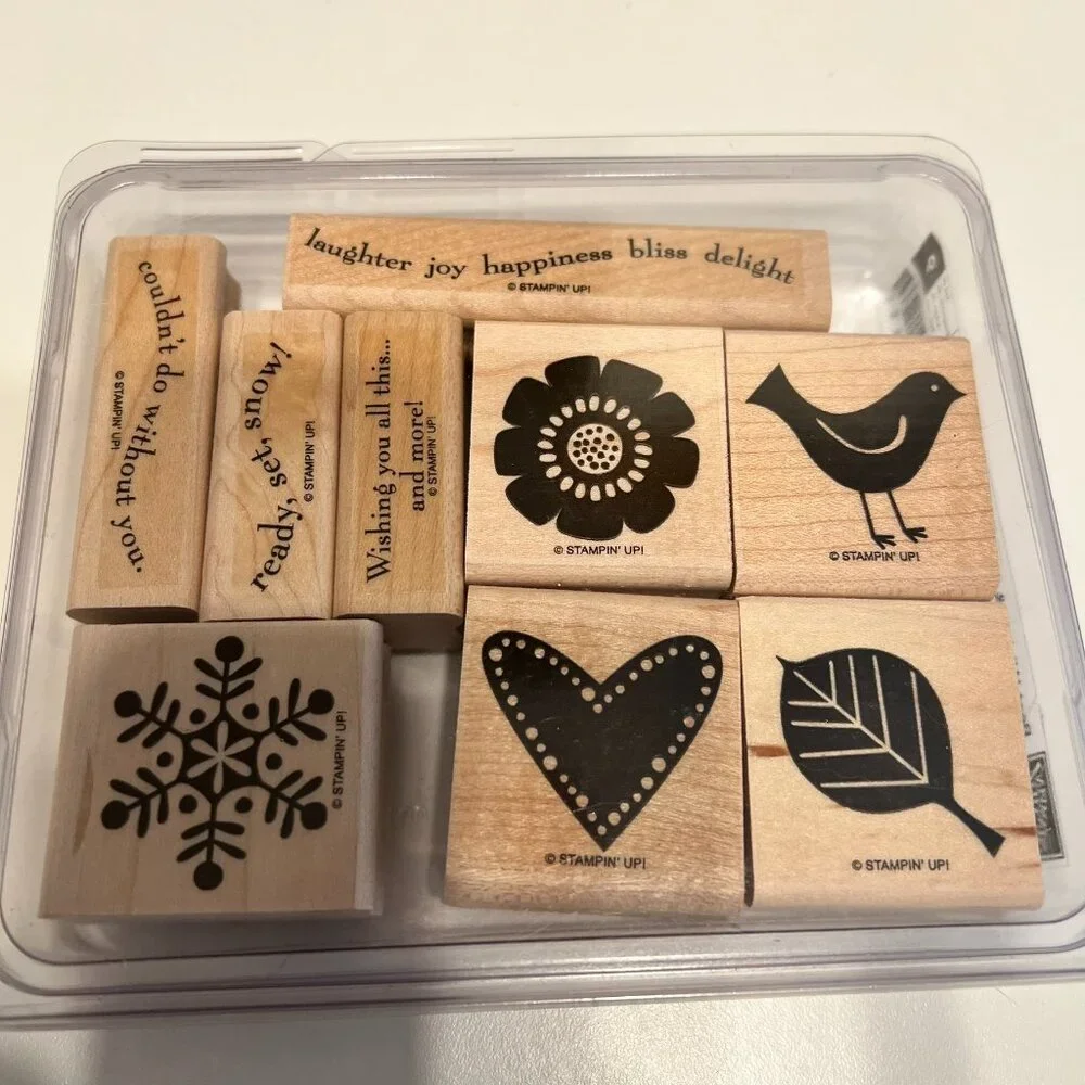 STAMPIN’‎ UP! “Best Wishes & More” Stamp Set (9-Piece) MOUNTED